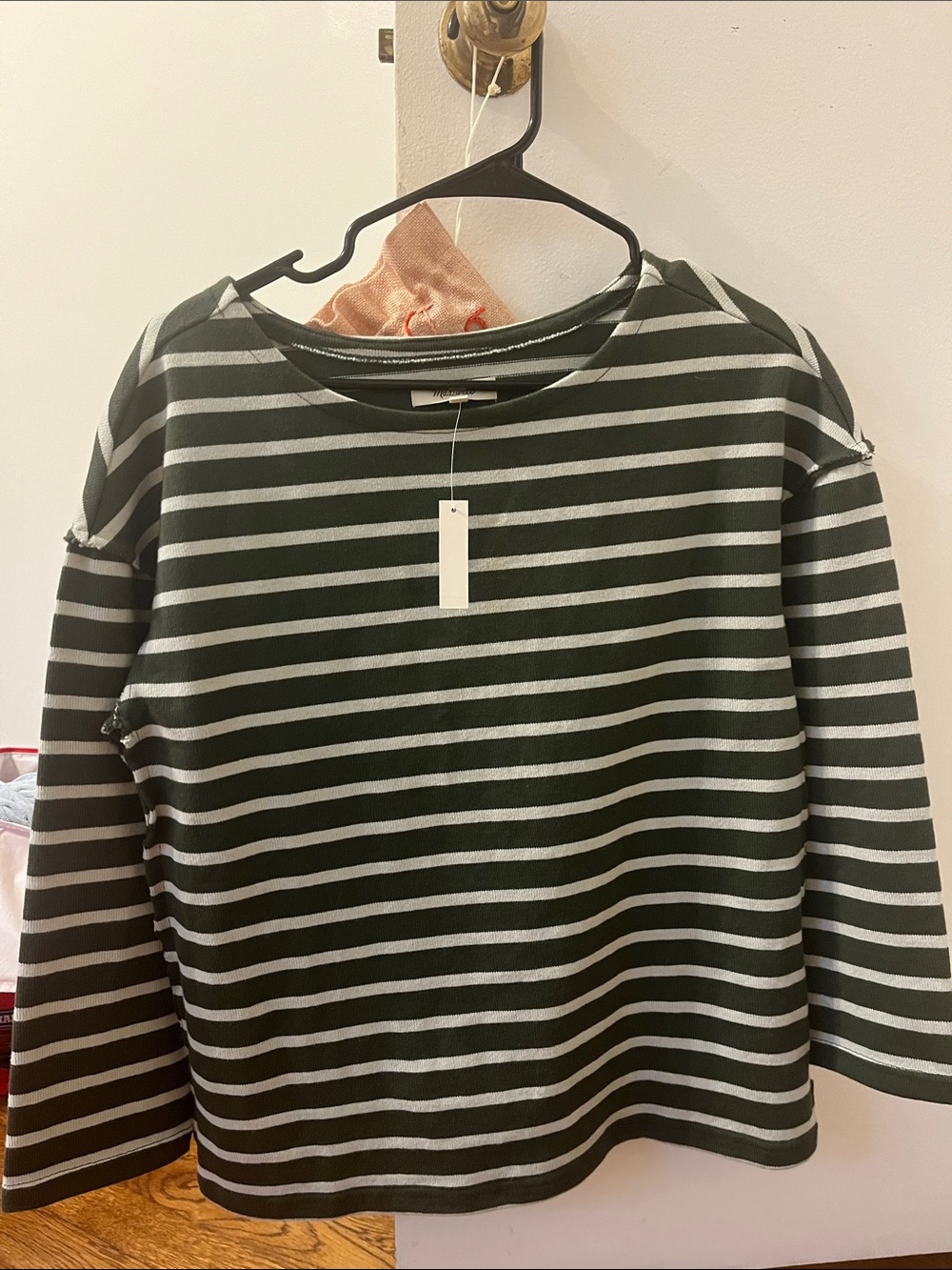 Striped Olive & White Long Sleeve Top